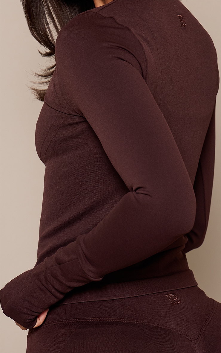 Petite PLT Chocolate Seamless Seam Detail Long Sleeve Top image 4