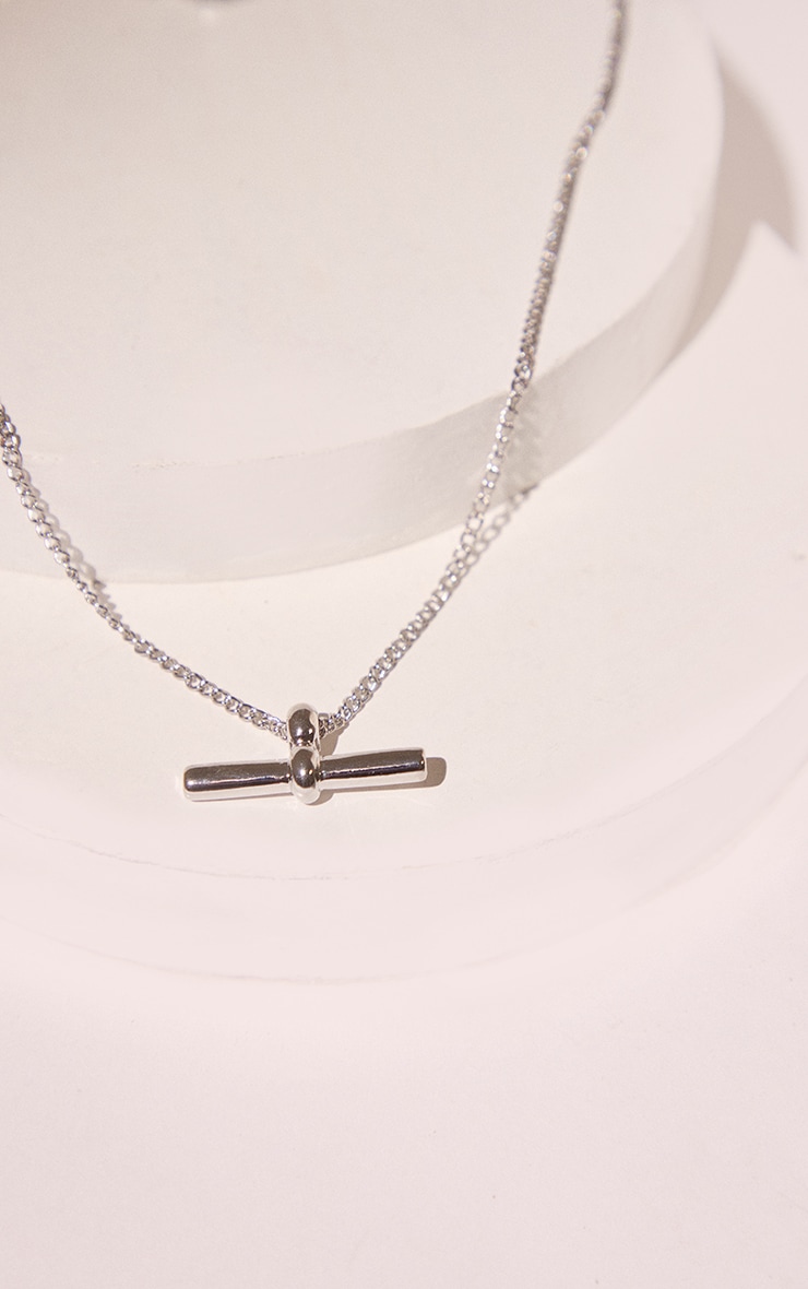 Silver Simple Thick T Bar Necklace image 4