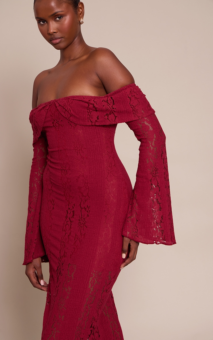 Burgundy Lace Fold Over Bandeau Maxi Dress image 4