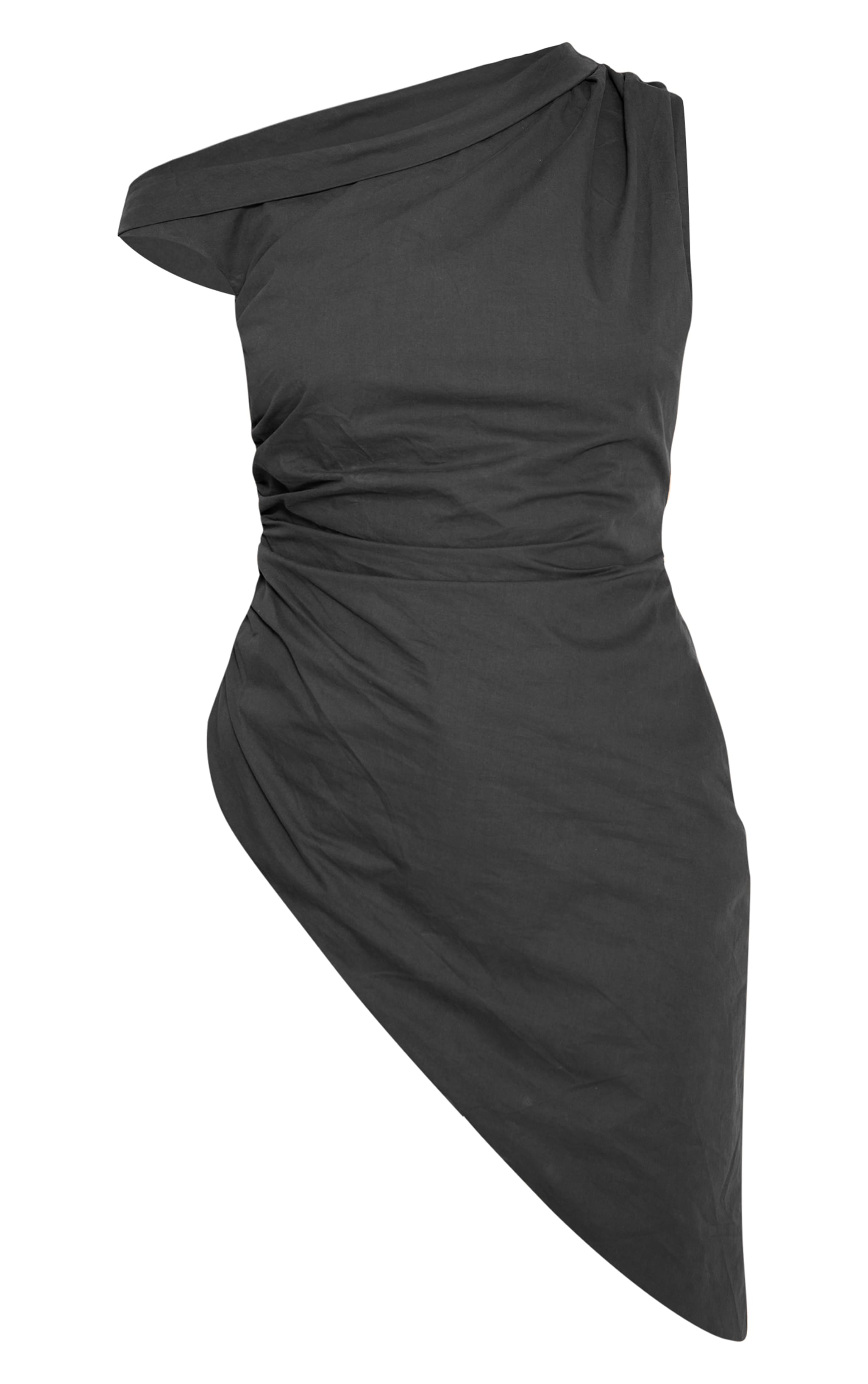 Charcoal Cotton One Shoulder Ruched Extreme Asymmetric Hem Top image 5
