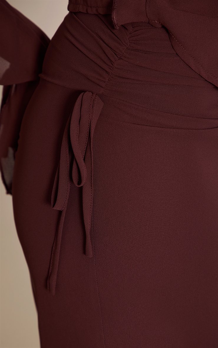 Dark Brown Ruched Chiffon Maxi Skirt image 4