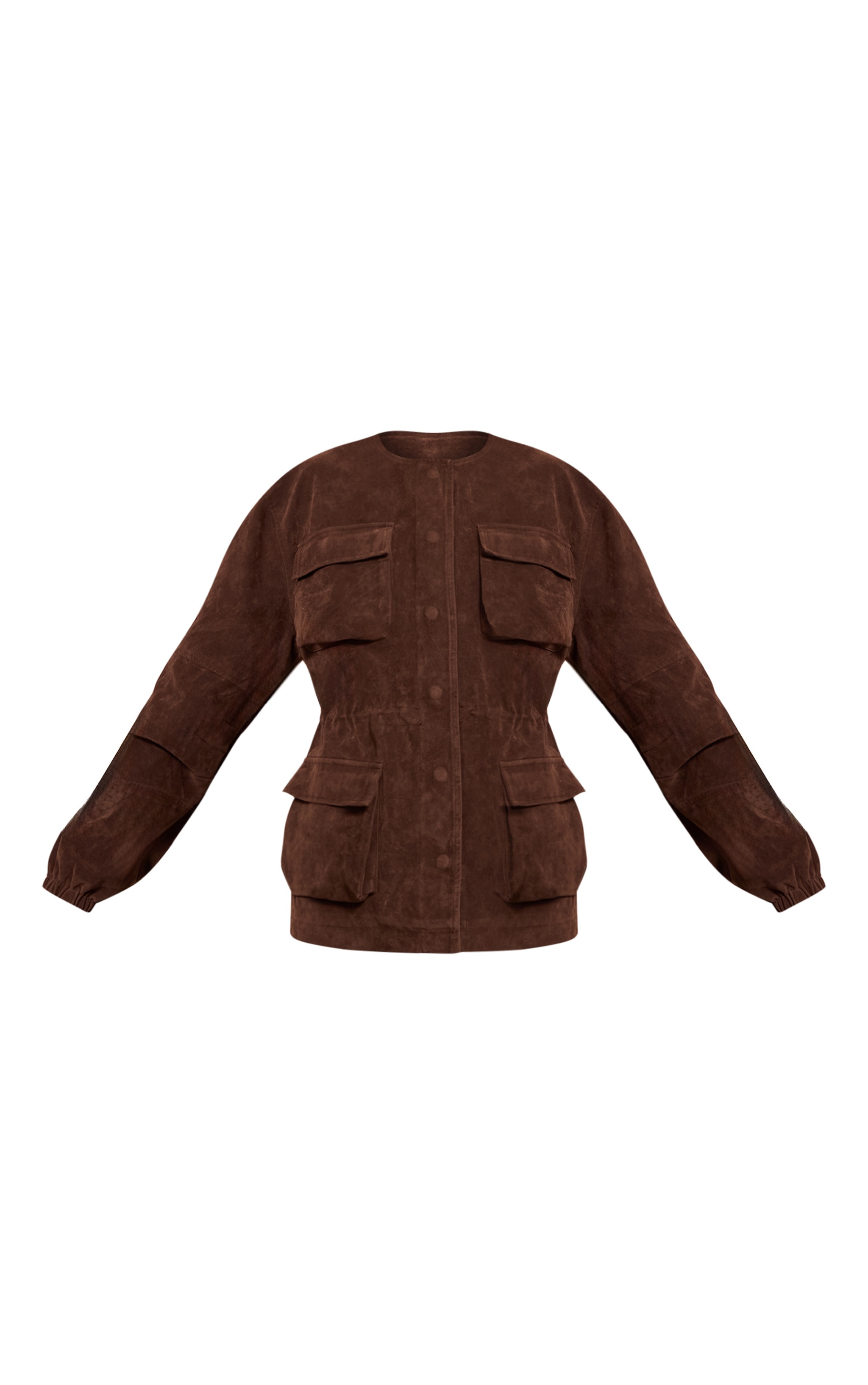 Chocolate Structured Faux Suede Pocket Detail Adjustable Waist Jacket image 5