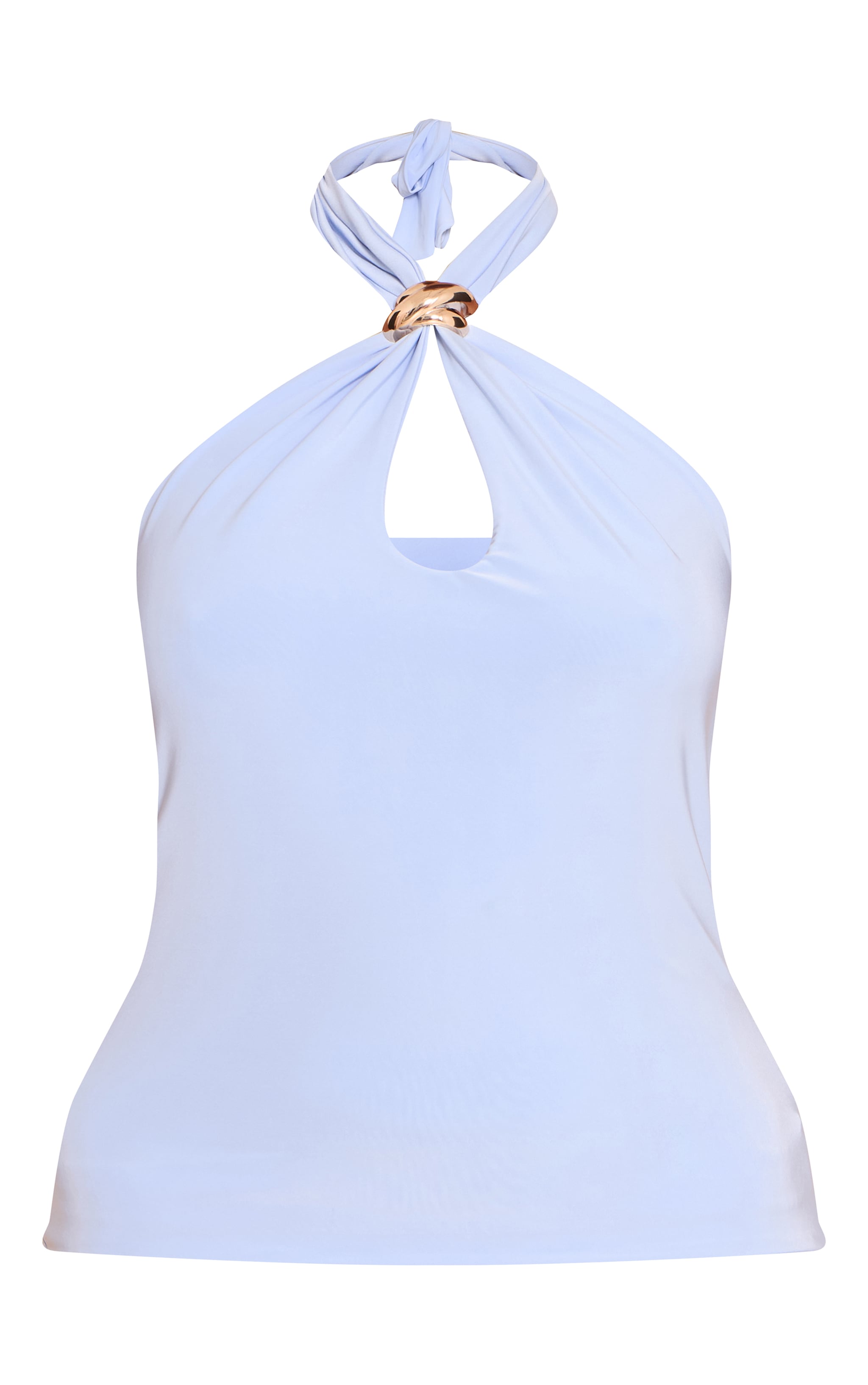 Sky Blue Double Layer Slinky Trim Halter Neck Long Top image 5