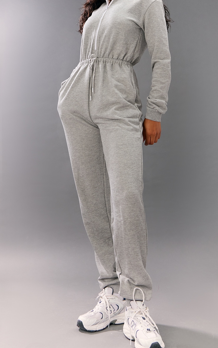 Grey Long Sleeve Hooded Half Zip Sweat Jumpsuit image 4