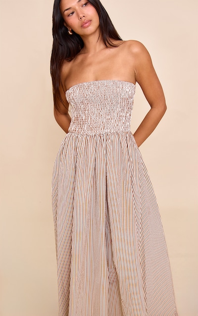 Chesnut Striped Bandeau Maxi Dress
