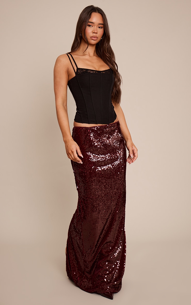 Jupe longue bordeaux à sequins image 1