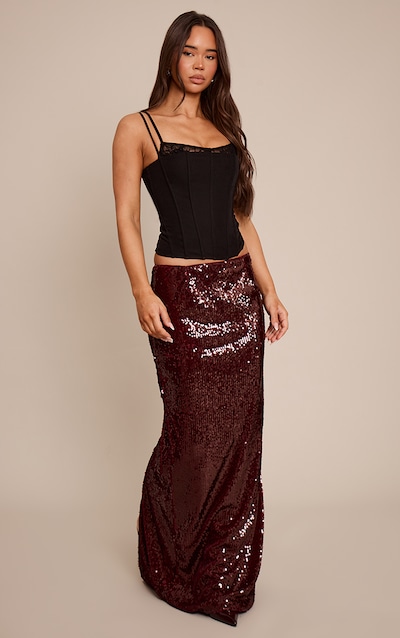 Burgundy Sequin Maxi Skirt