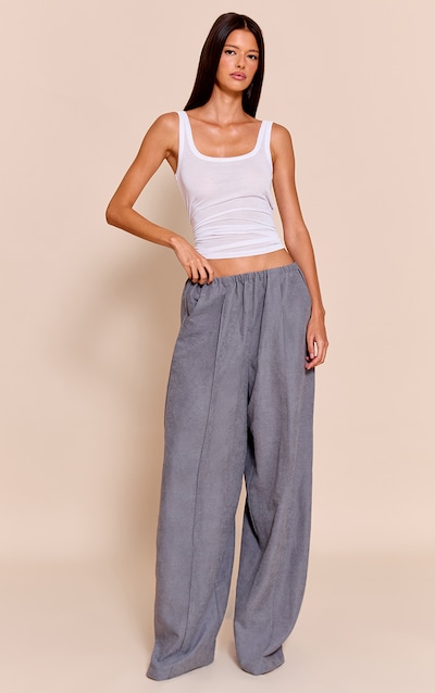 Grey Peachskin Wide Leg Pants