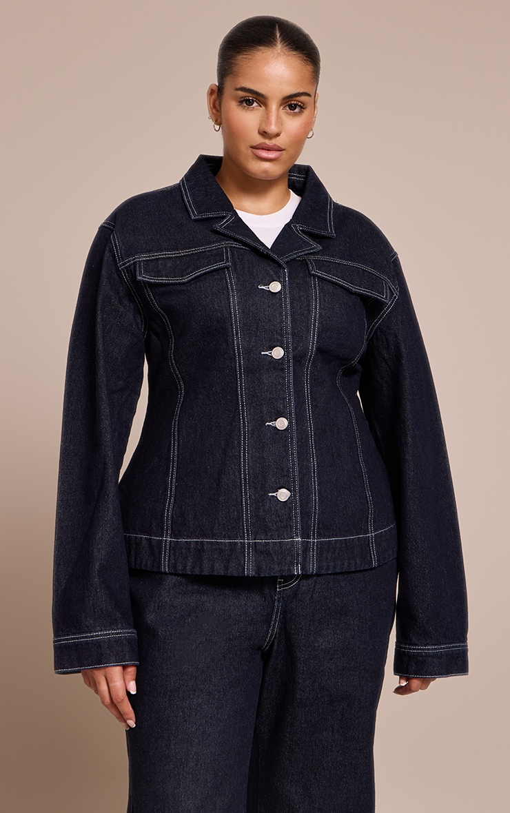 Plus Raw Indigo Cinched Waist Denim Blazer image 1