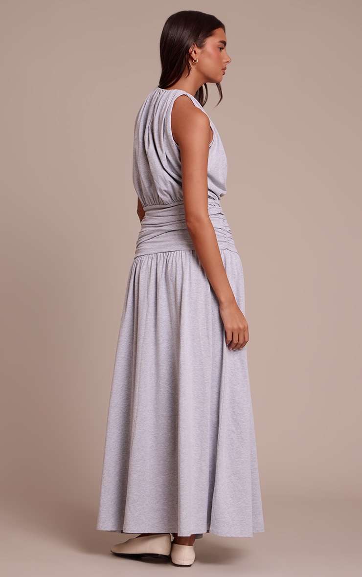 Charcoal Jersey Halterneck Ruched Detail Maxi Dress image 2