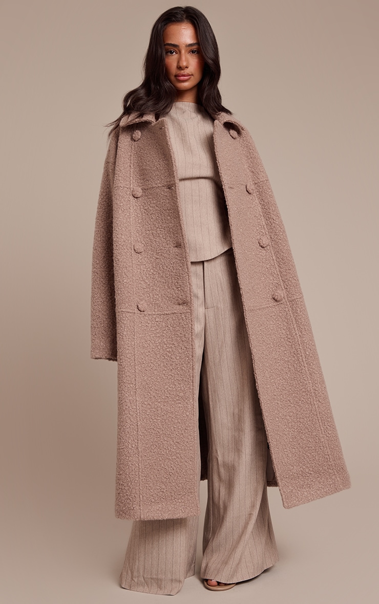 Petite Taupe Boucle Double Breasted Maxi Coat image 1