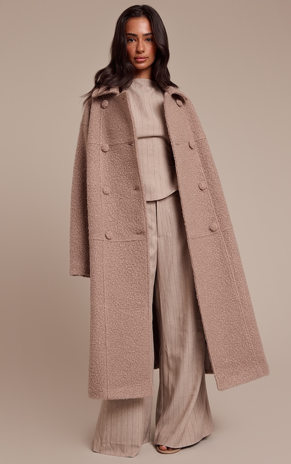 Petite Taupe Boucle Double Breasted Maxi Coat