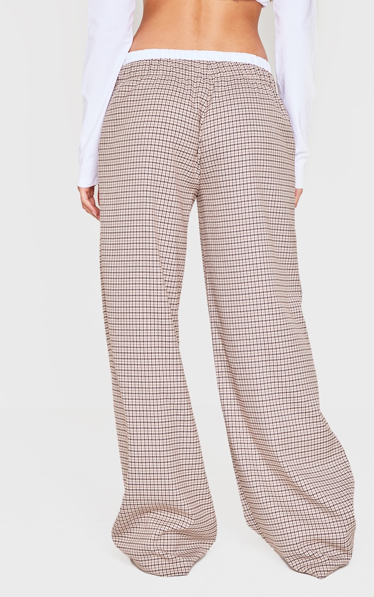 Brown Check Print Boxer Waistband Detail Straight Leg Pants image 3