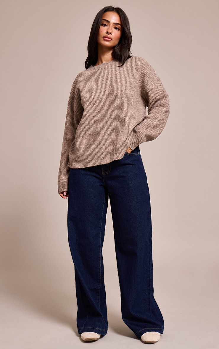 Petite Taupe Round Neck Knit Raglan Sleeve Sweater image 3
