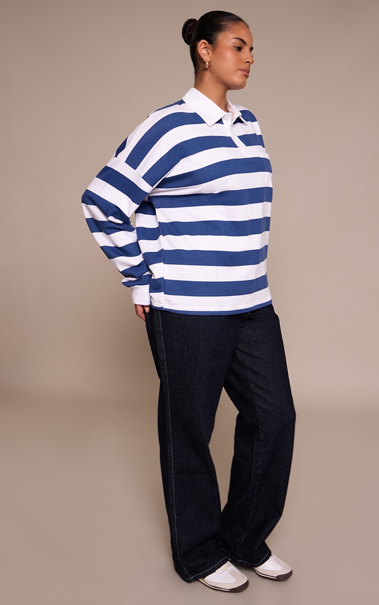 Plus Navy Sports Club Stripe Polo T-shirt image 3