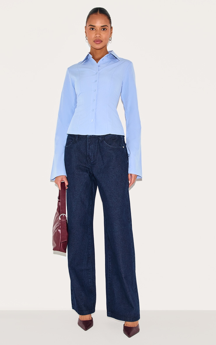 Light Blue Cotton Fitted Shirt image 3