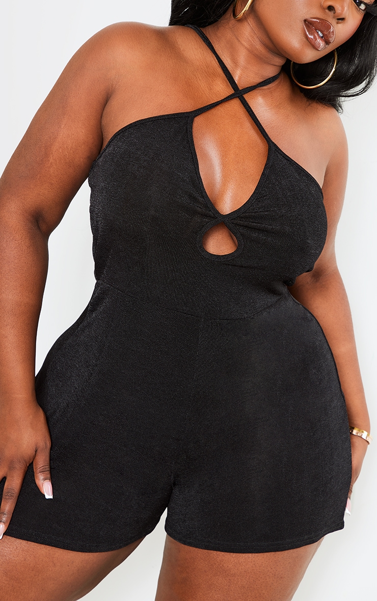 Plus Black Cut Out Cross Front Acetate Romper image 4