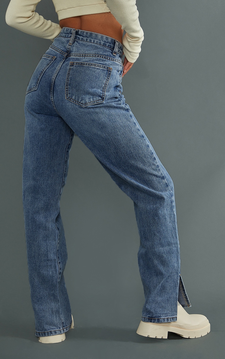 Petite Mid Blue Wash Split Hem Jeans image 3