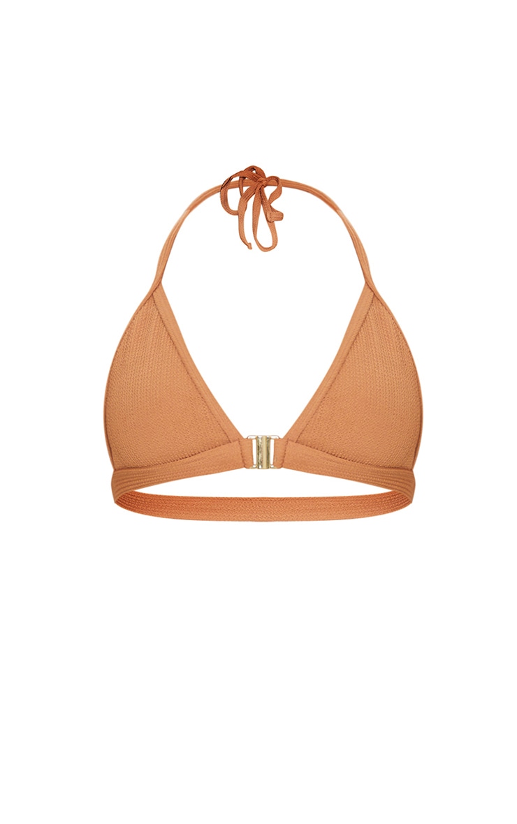 Mocha Crinkle Front Clasp Triangle Bikini Top