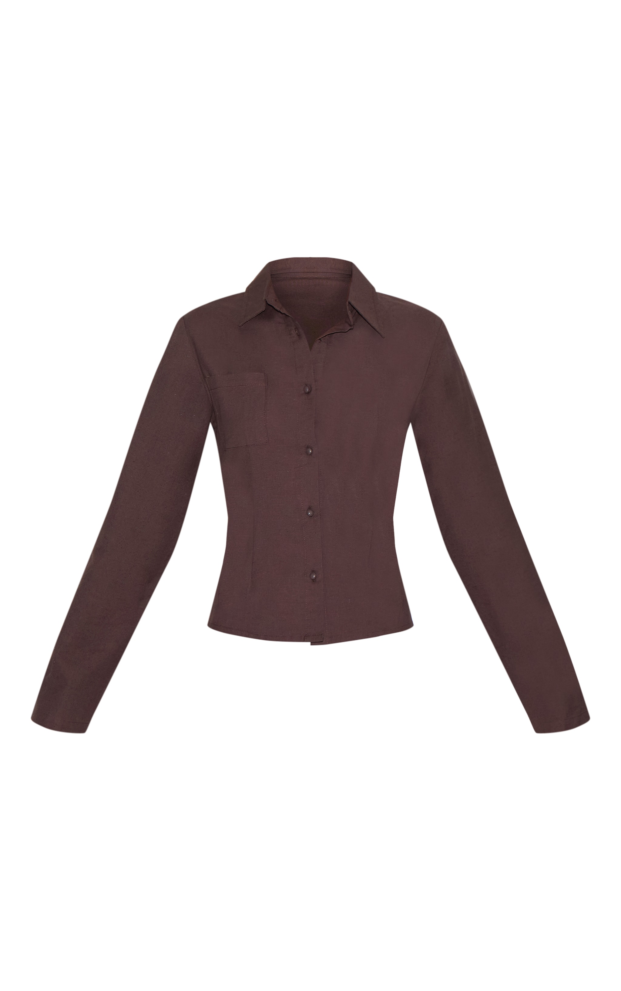 Chocolate Linen Look Button Up Fitted Shirt image 5