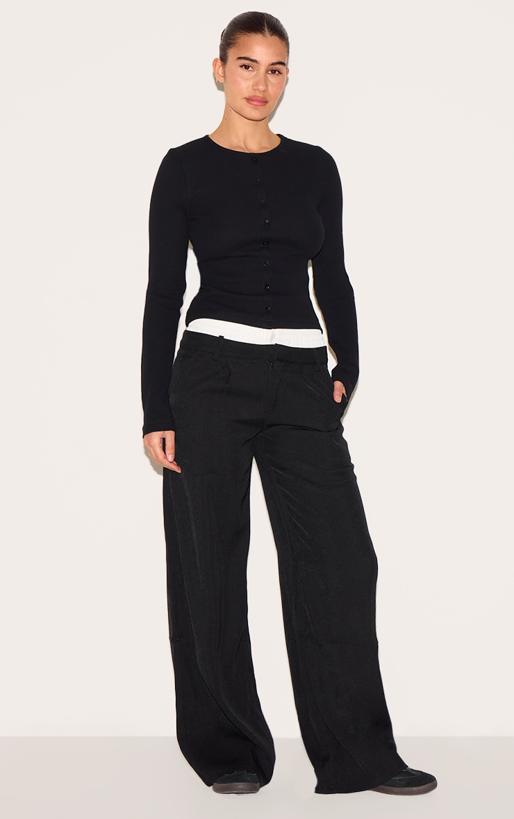 Black Waffle Button Up Long Sleeve Top image 3