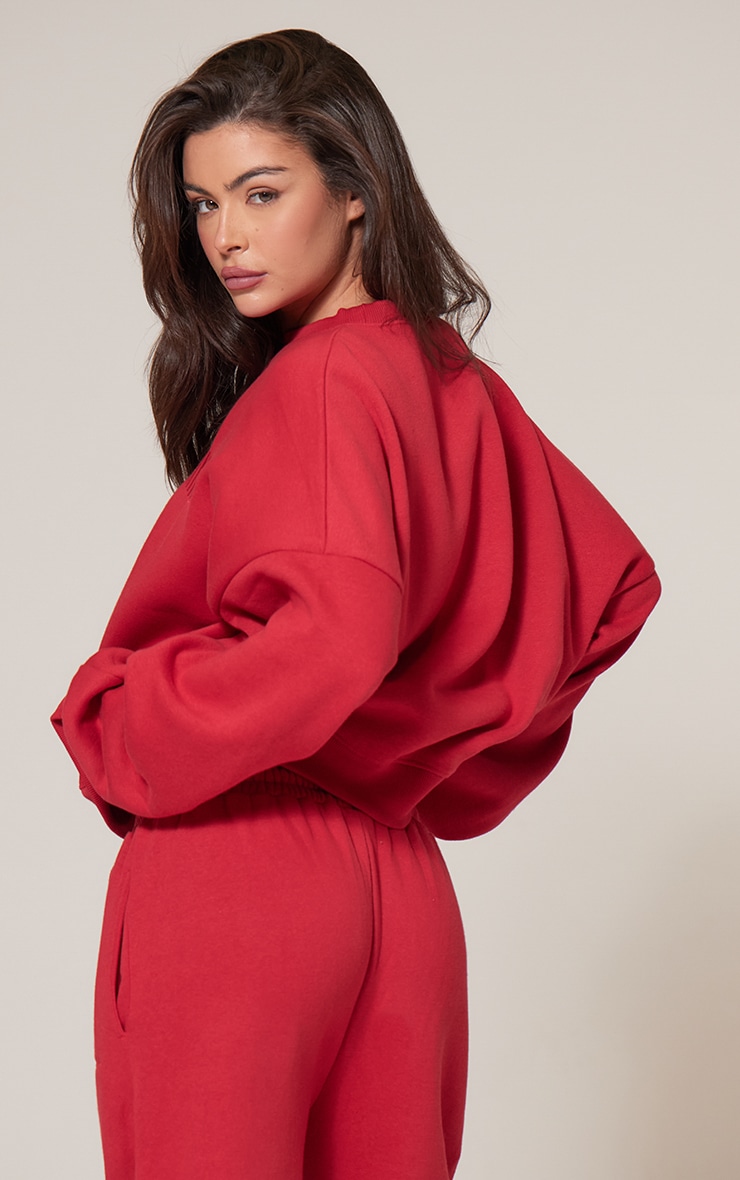 PRETTYLITTLETHING Red Boxy Embroidered Sweatshirt image 2