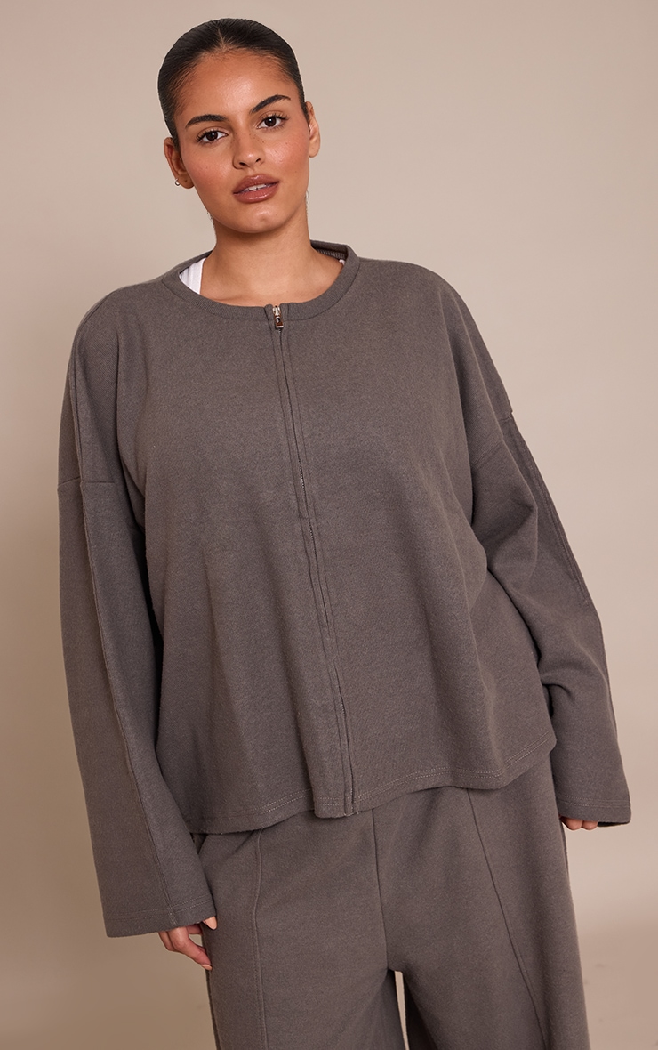 Plus Charcoal Soft Touch Zip Through Sweatshirt image 1