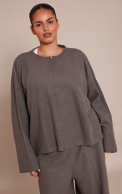 Plus Charcoal Soft Touch Zip Through Sweatshirt