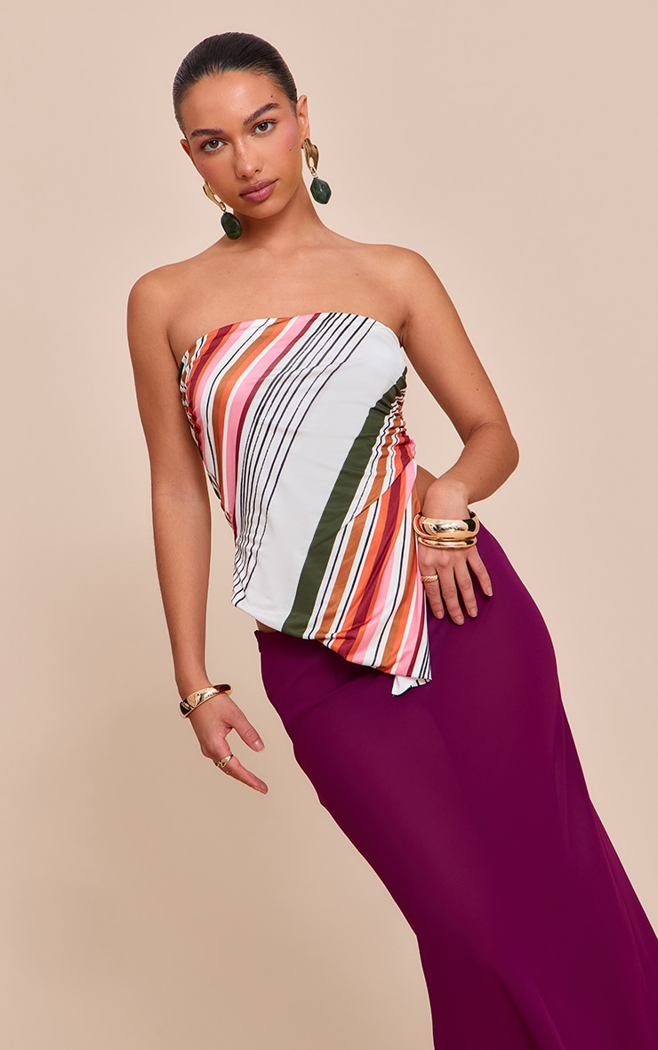 Multi Printed Striped Double Layer Slinky Split Side Bandeau image 1
