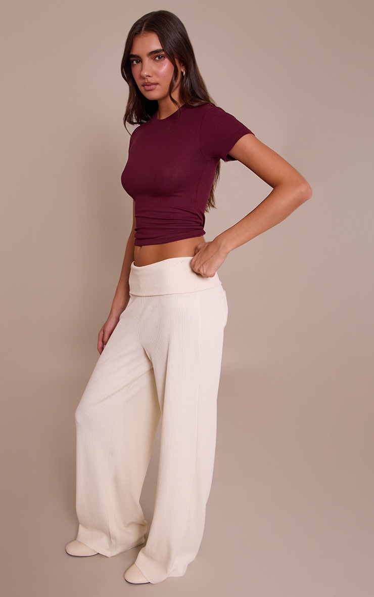 Pantalon large épais côtelé crème à détail replié et poches image 2