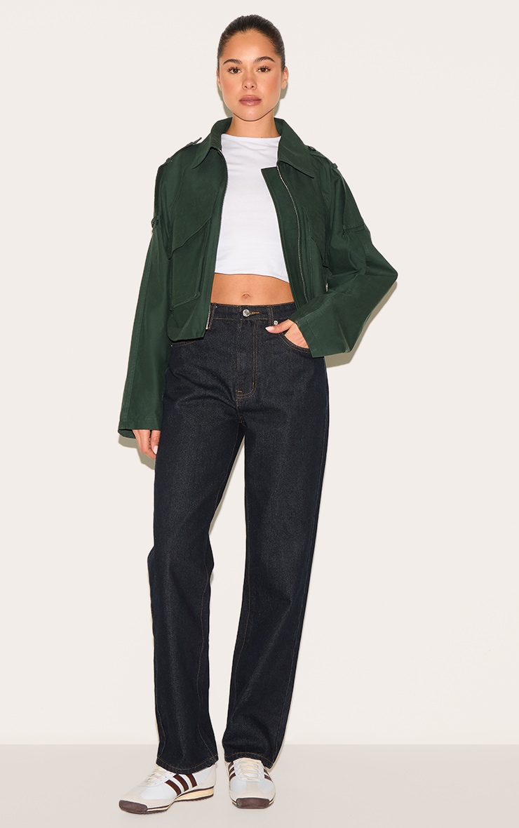 Veste courte kaki foncé à détails trench et zip image 3