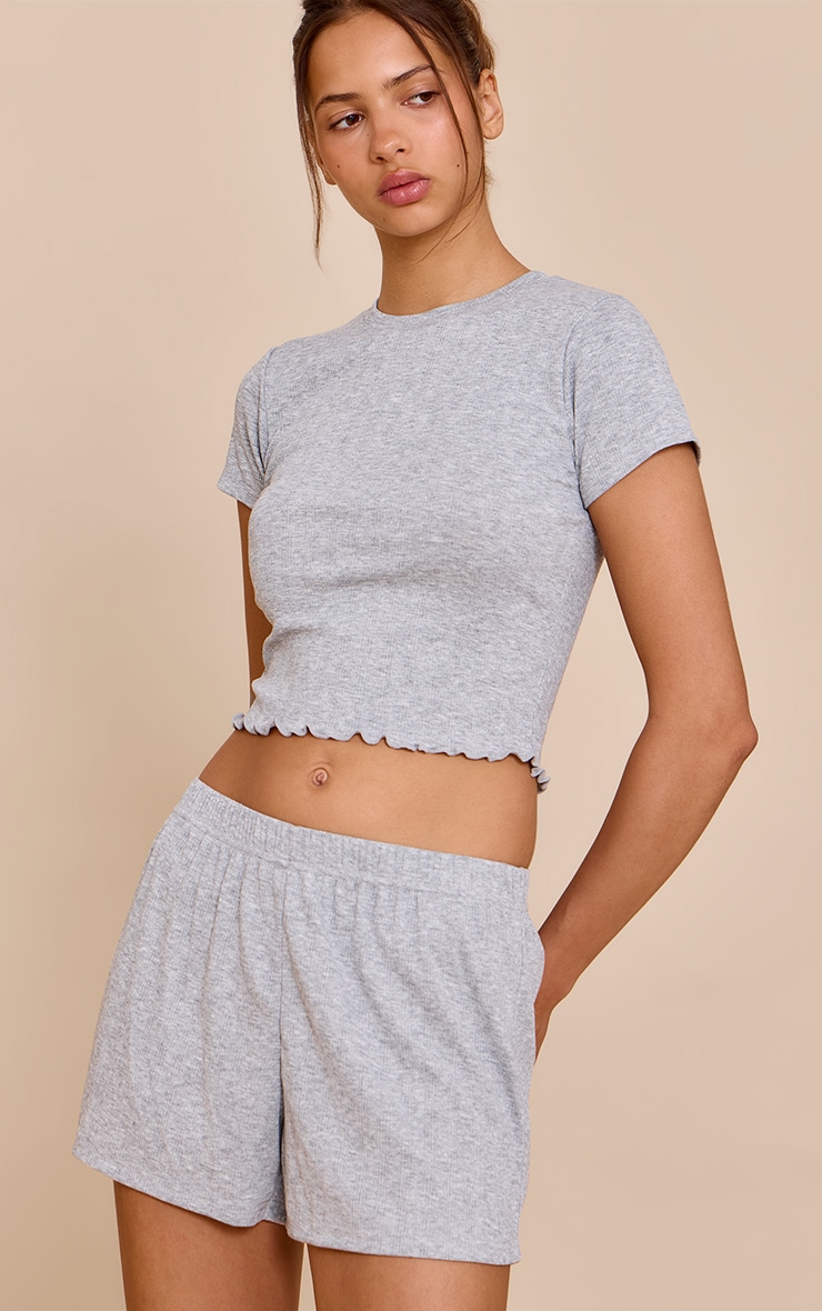 Grey Marl Pointelle Pj Top image 1