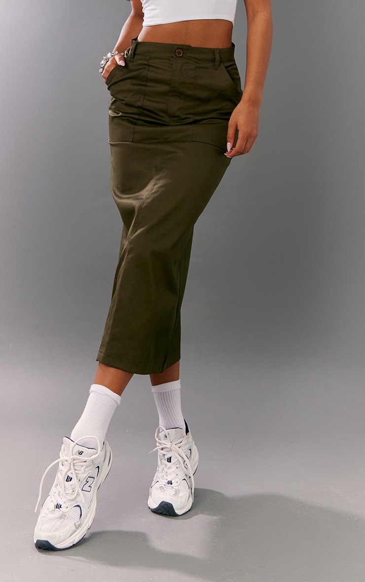 Khaki skirt top midi