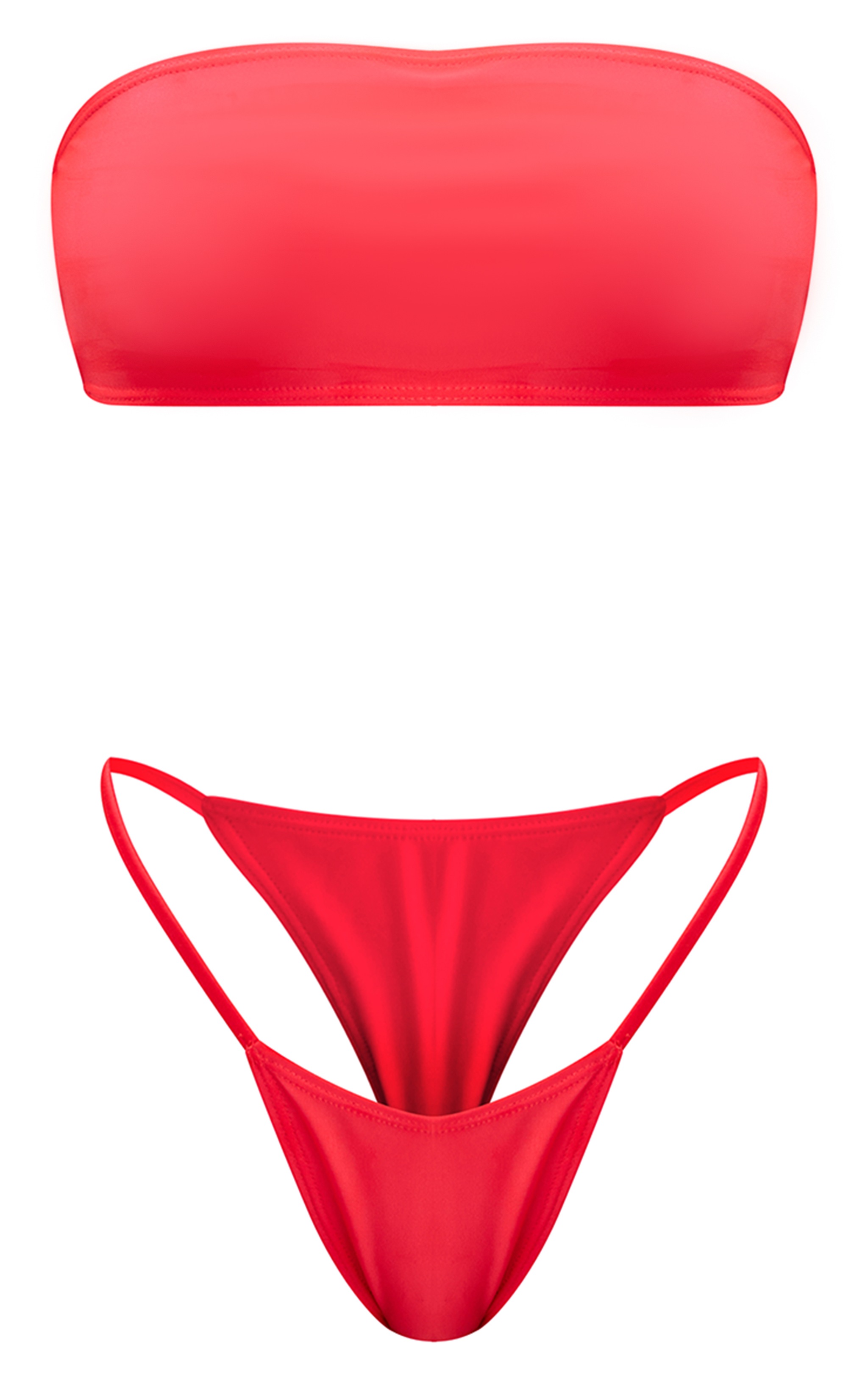 Raspberry Bandeau Bikini Set Swimwear PrettyLittleThing QA