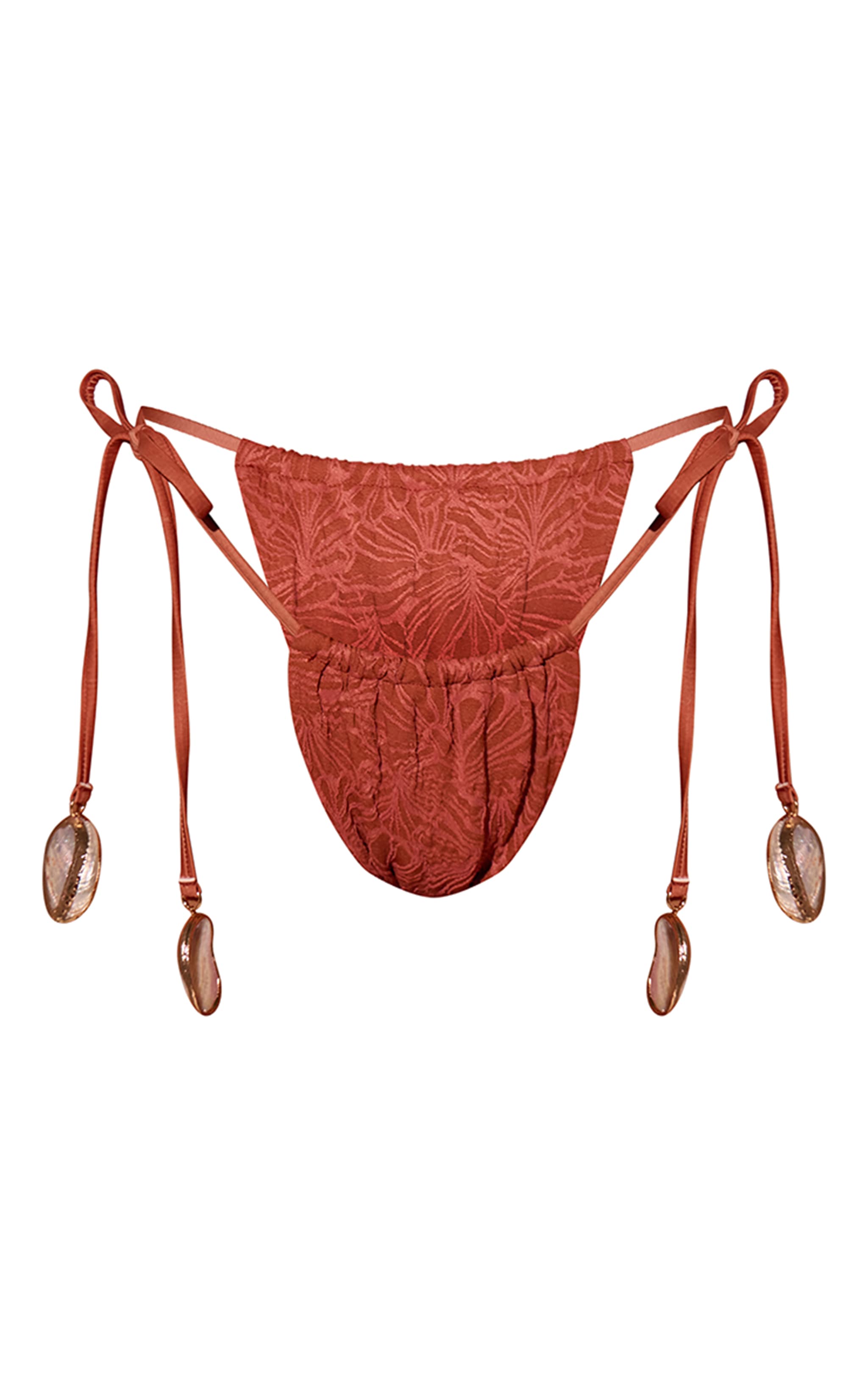 Bronze Textured Shell Trim Tie Side Bikini Bottoms image 5
