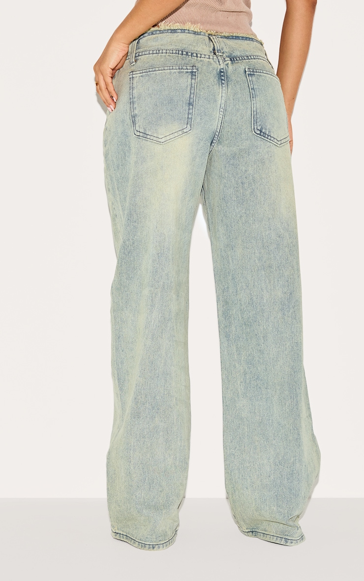 Petite Vintage Wash Fray Waist Low Rise Jeans | Petite