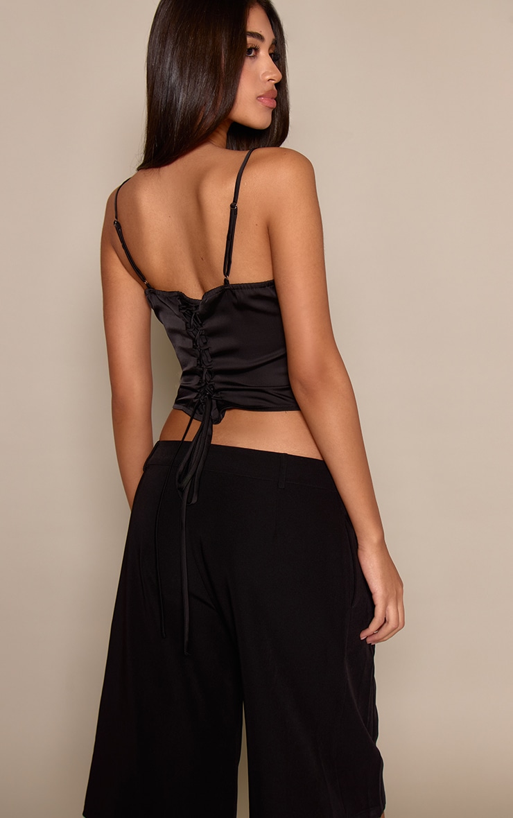 Black Satin Front Tie Detail Lace Corset image 2