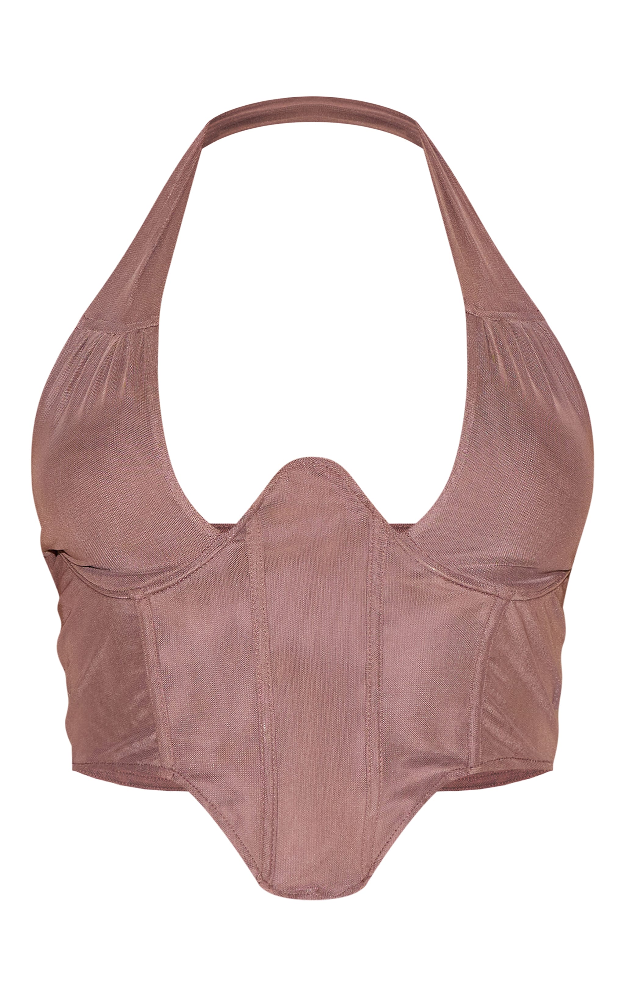 Shape Brown Double Layered Mesh Tie Neck Corset Top image 5