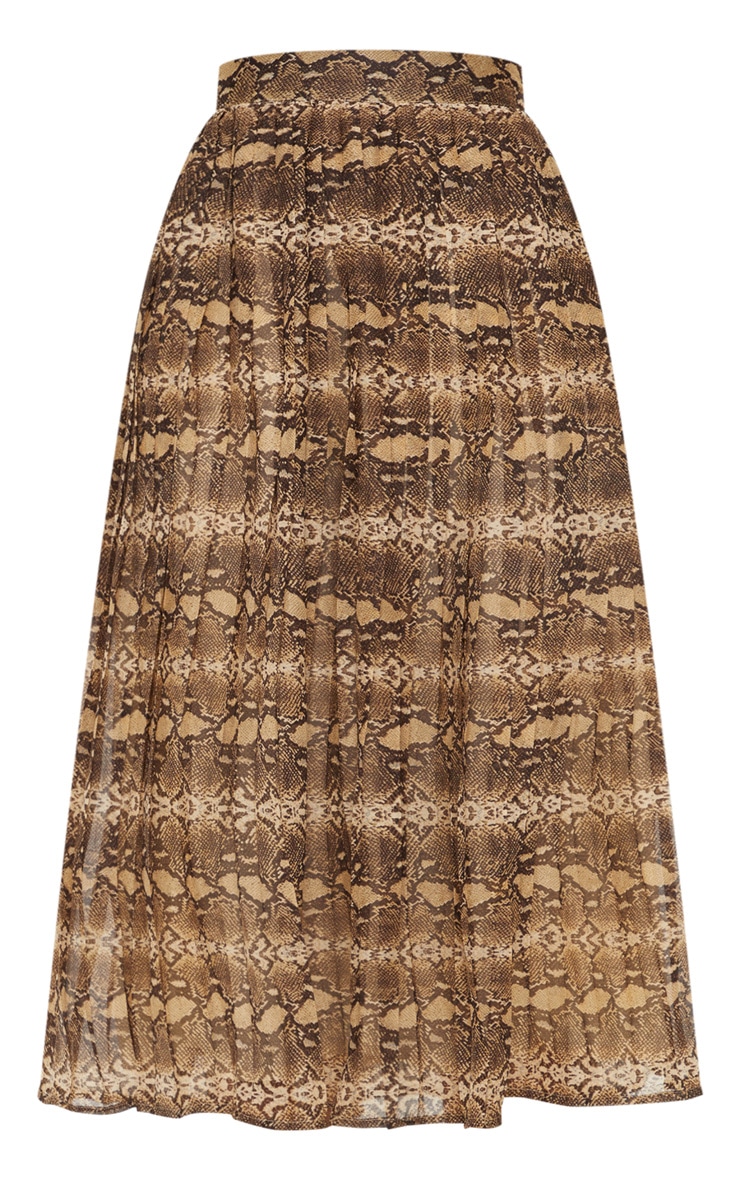 Brown Woven Snake Print Pleated Midi Skirt image 3