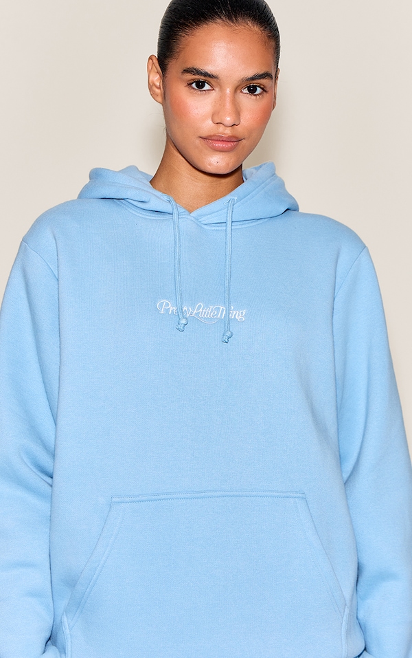Hoodie oversize en sweat bleu ciel à logo brodé