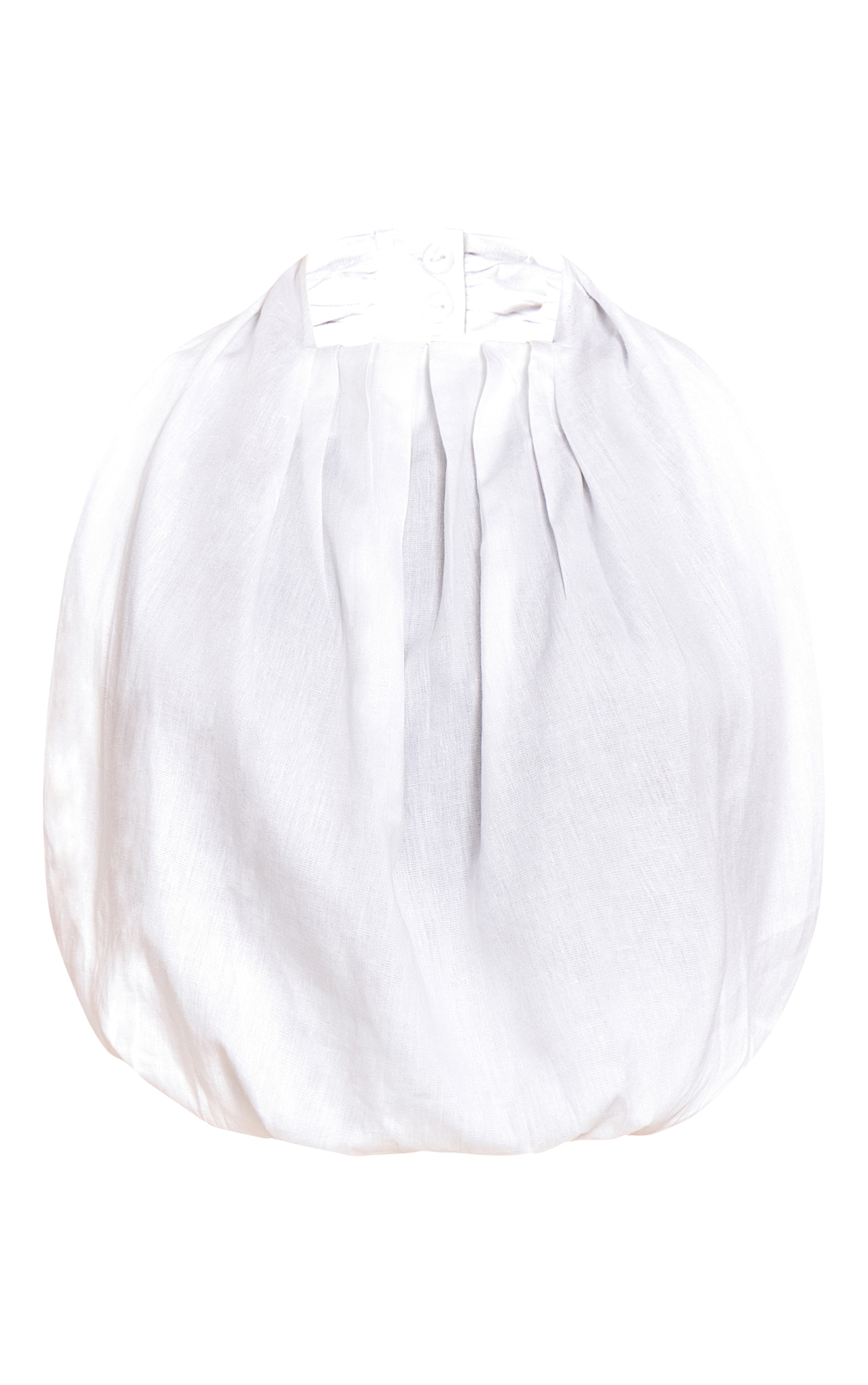 White Linen Blend Highneck Backless Puffball Top image 5