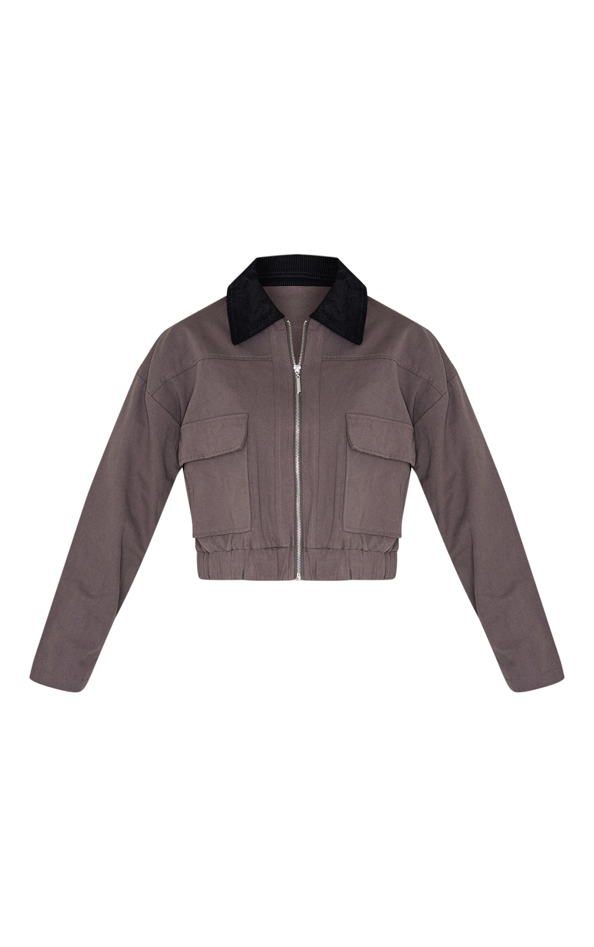 Dark Grey Contrast Collar Twill Jacket image 5