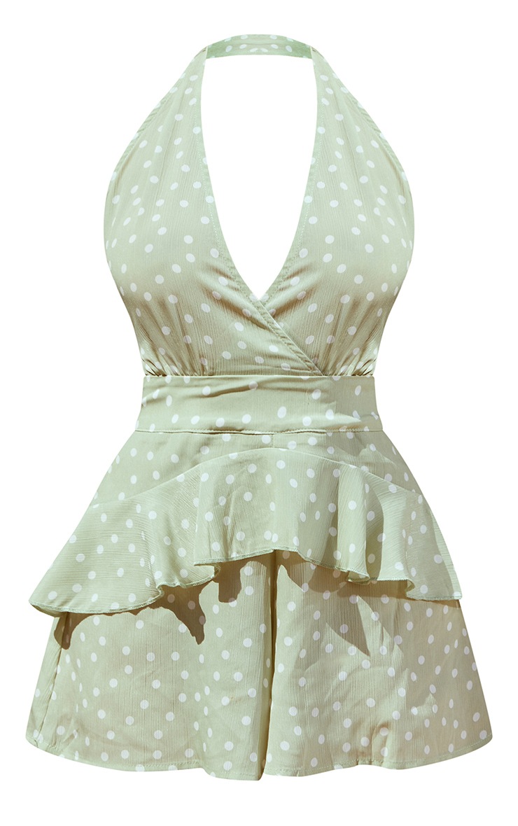 Sage Green Polka Dot Halterneck Romper image 5