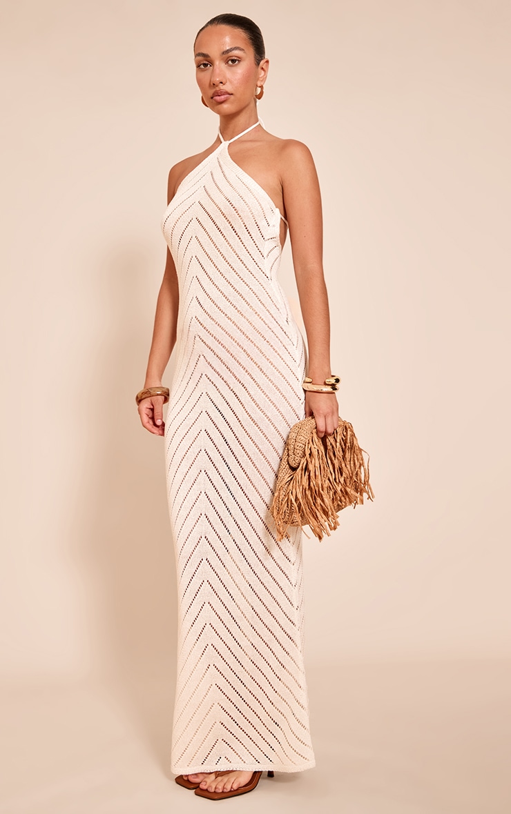 Cream Chevron Knitted Maxi Dress image 3