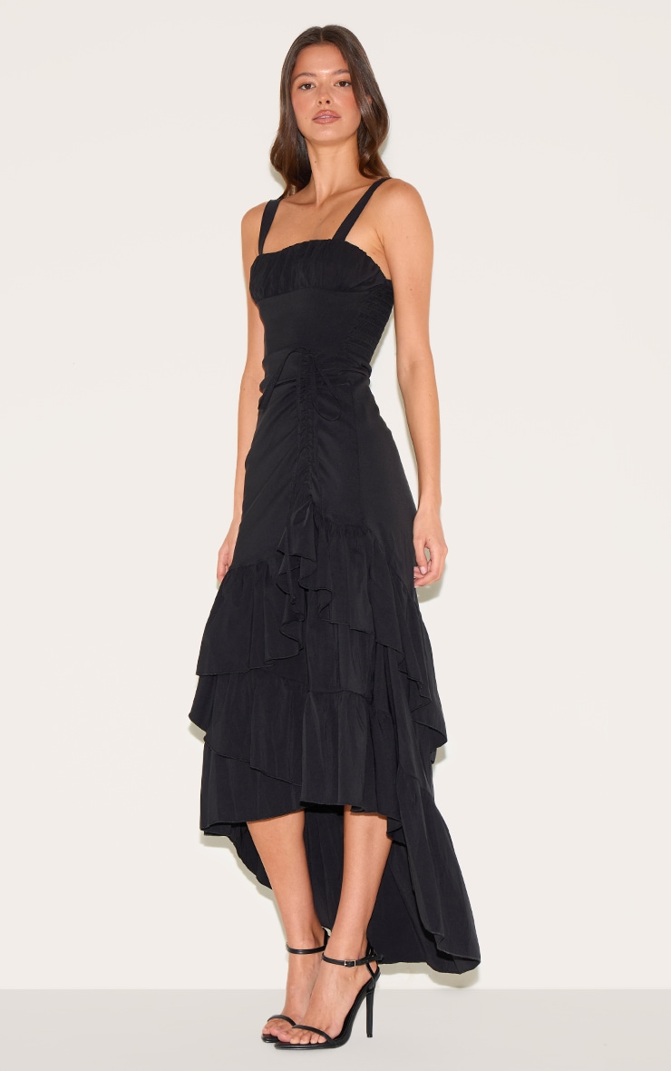 Black Strappy Ruched Detail Maxi Dress image 3