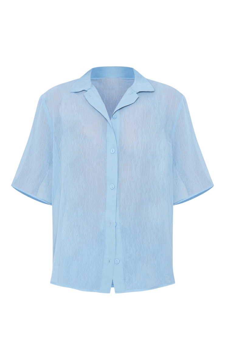 Blue Crinkled Short Sleeve Oversized Shirt image 5