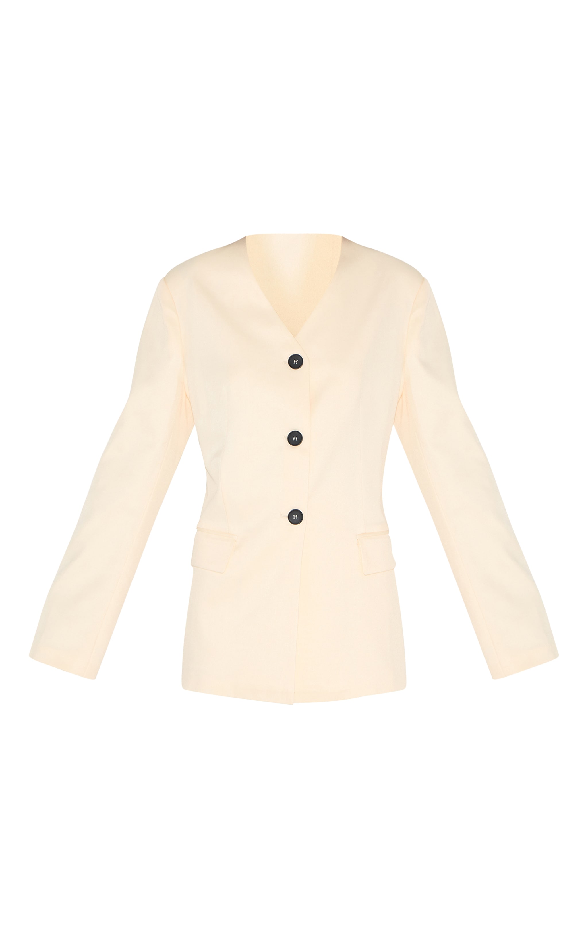 Sand Premium Tailored Collarless Button Up Fitted Blazer image 5