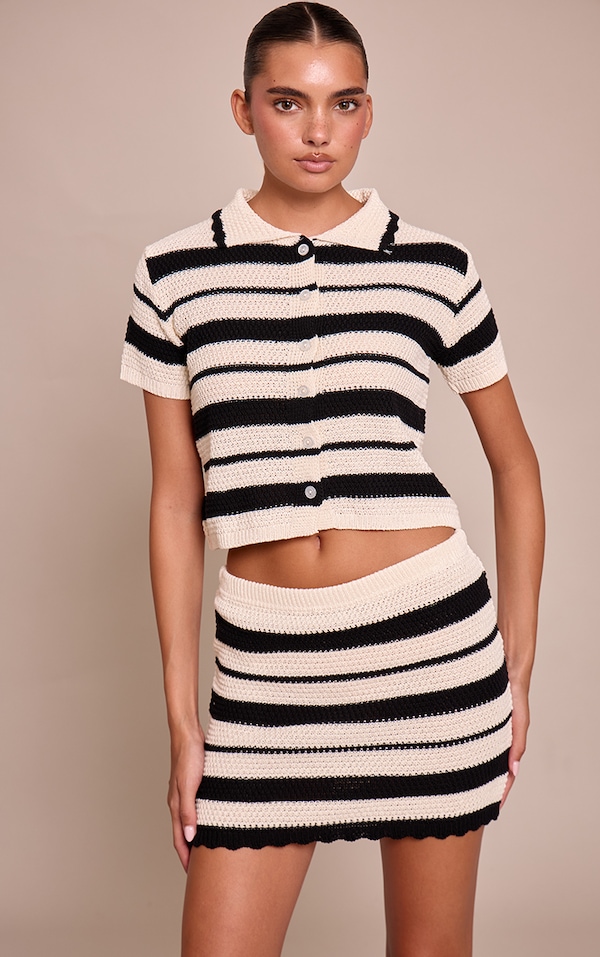 Mono Striped Crochet Mini Skirt