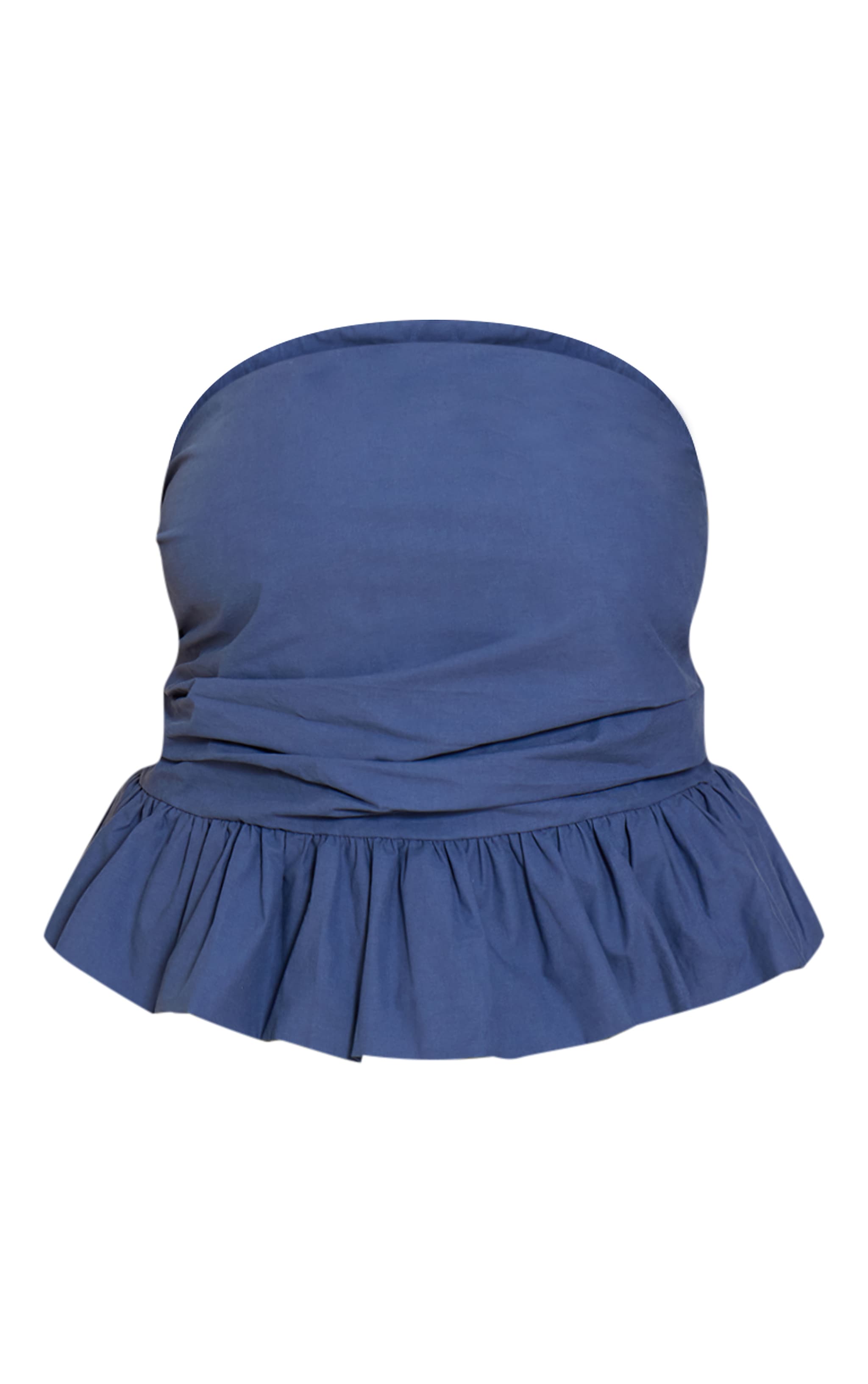 Plus Navy Cotton Bandeau Peplum Frill Top image 5