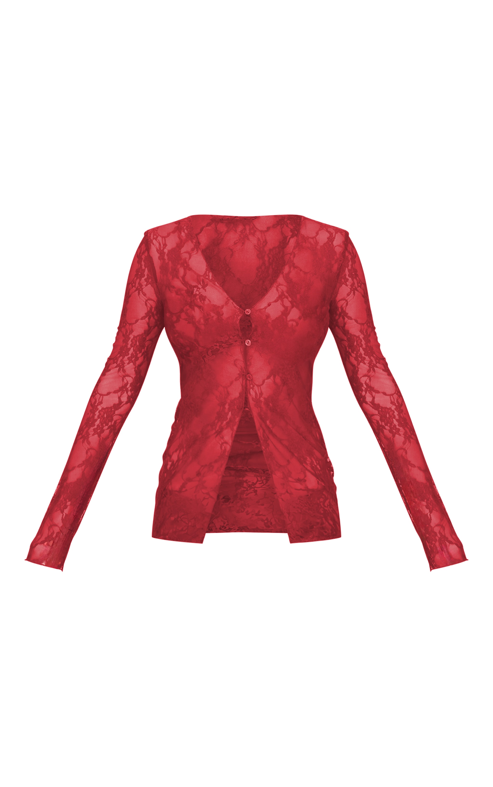 Burgundy Lace Button Flare Sleeve Shirt image 5